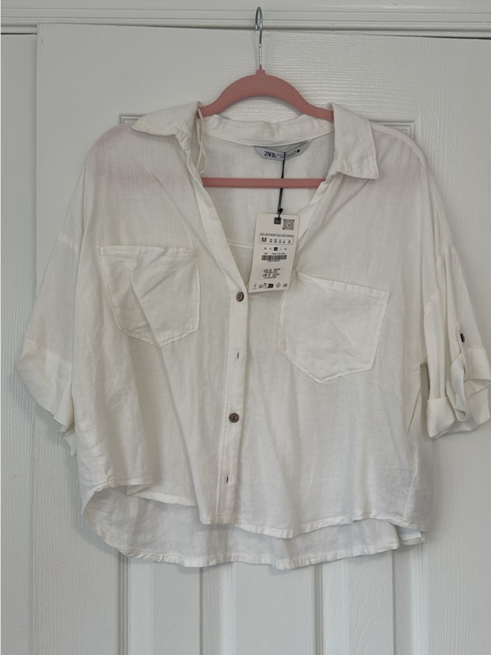 Zara White Button-Down Linen Top